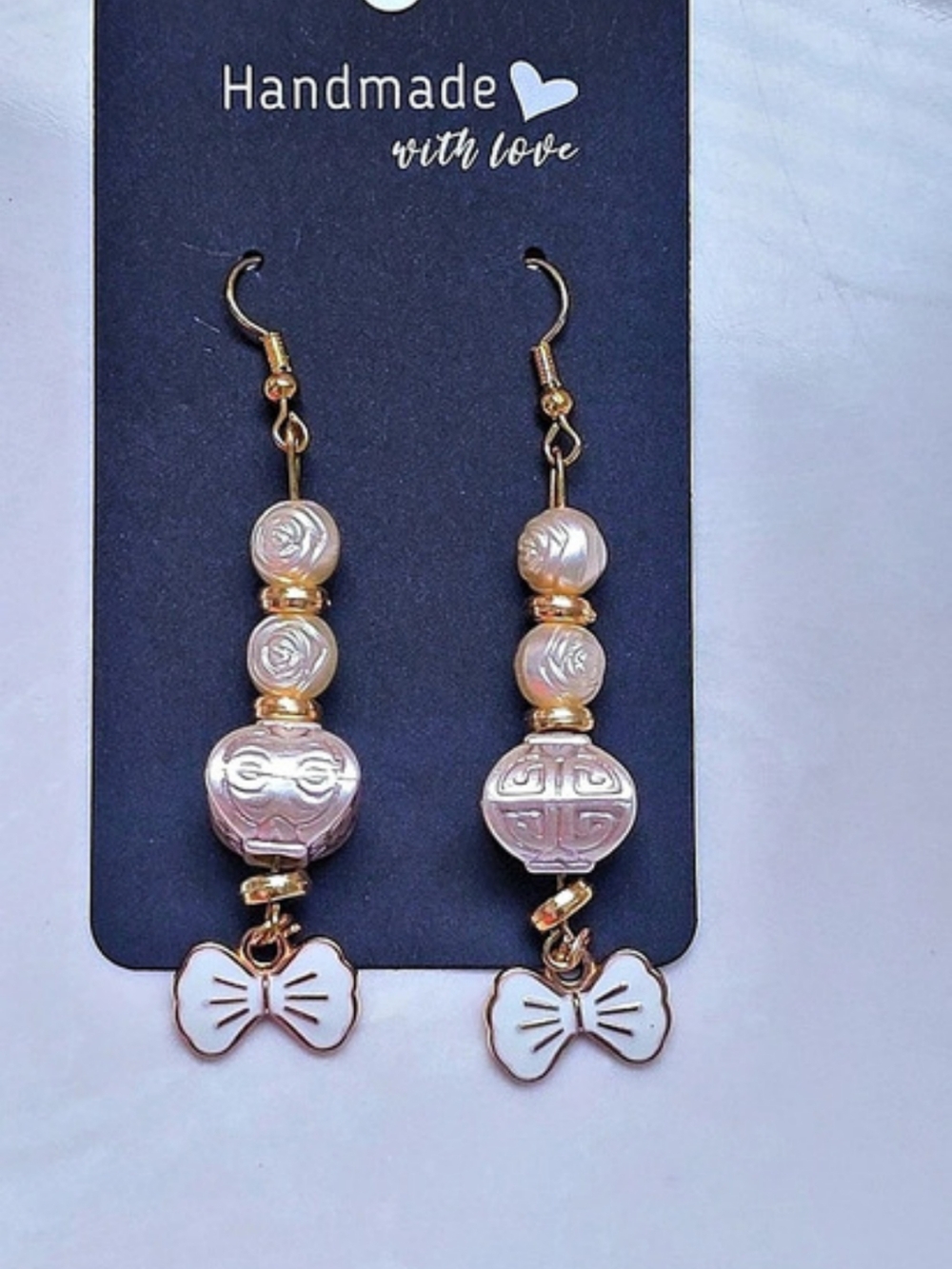 Handmade Pearl Bow Romance Earrings NWT